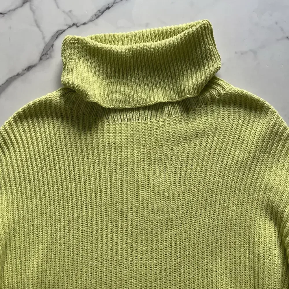 Free People Layer Cake Sweater Key Lime XS Oversized Turtleneck Chunky Knit